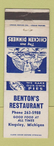 Matchbook Cover - Benton's Restaurant Kingsley MI
