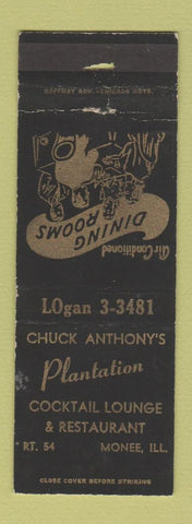 Matchbook Cover - Chuck Anthony's Plantation Monee IL WORN
