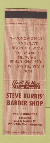 Matchbook Cover - Steve Burris' Barber Shop Mount Vernon IN