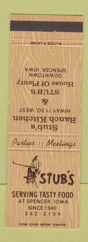 Matchbook Cover - Stub's Restaurant Spencer IA