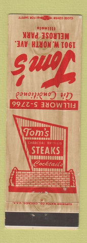 Matchbook Cover - Tom's Restaurant Steaks Melrose Park IL
