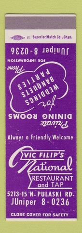 Matchbook Cover - Vic Filip's National Restaurant Chicago IL SAMPLE
