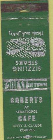 Matchbook Cover - Roberts Cafe Sebastopol CA
