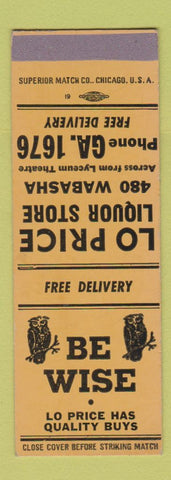 Matchbook Cover - Lo Price Liquor Store Chicago IL owl SAMPLE