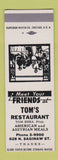 Matchbook Cover - Tom's Restaurant Steaks Melrose Park IL SAMPLE