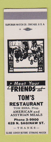 Matchbook Cover - Tom's Restaurant Steaks Melrose Park IL SAMPLE