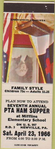 Matchbook Cover - PTA Ham Supper Mifflins School Newville PA 1966