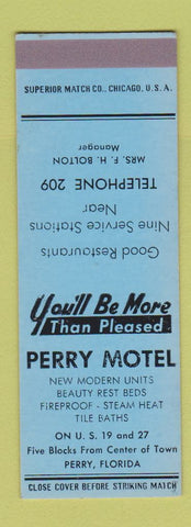 Matchbook Cover - Perry Motel Perry FL low phone # SAMPLE