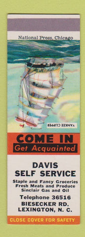 Matchbook Cover - Davis Sinclair oil gas Lexington NC SAMPLE
