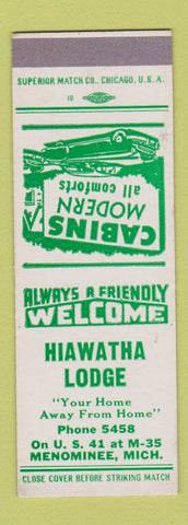 Matchbook Cover - Hiawatha Lodge Menominee MI SAMPLE