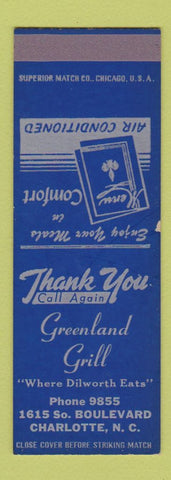 Matchbook Cover - Greenland Grill Charlotte NC SAMPLE