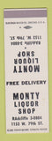 Matchbook Cover - Monty Liquor Shop SAMPLE