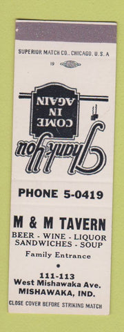Matchbook Cover - M&M Tavern Mishawaka IN SAMPLE