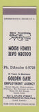 Matchbook Cover - Golden Gate Employment Agency Chicago IL SAMPLE