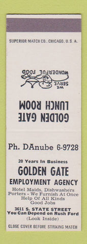 Matchbook Cover - Golden Gate Employment Agency Chicago IL SAMPLE
