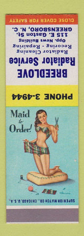 Matchbook Cover - Breedlove Radiator Service Greensboro NC Pinup SAMPLE