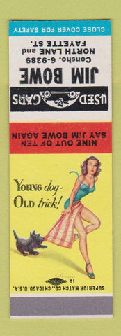 Matchbook Cover - Jim Bowe Used Cars Pinup SAMPLE