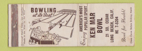 Matchbook Cover - Ken Mar Bowling Long Beach CA WEAR