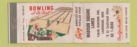 Matchbook Cover - Madison Square Lanes bowling Lakewood OH