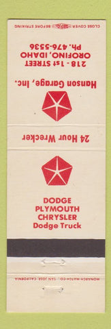 Matchbook Cover - Hanson Dodge Plymouth Chrysler Orofino ID