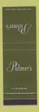 Matchbook Cover - Palmer's Pittsburgh PA GREEN SAMPLE