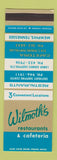 Matchbook Cover - Wilmoth's Restaurants Memphis TN SAMPLE