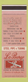 Matchbook Cover - La Barge Pipe Steel  St Louis MO SAMPLE