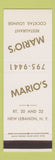 Matchbook Cover - Mario's Restaurant New Lebanon NY SAMPLE