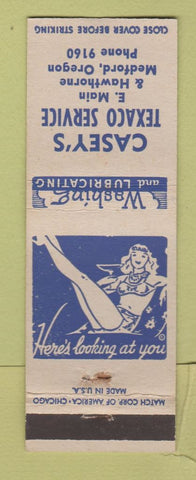 Matchbook Cover - Casey's Texaco oil gas Medford OR girlie