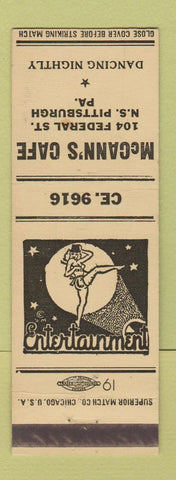 Matchbook Cover - McCann's Cafe Pittsburgh PA girlie