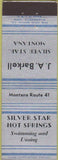 Matchbook Cover - Silver Star Hot Springs MT