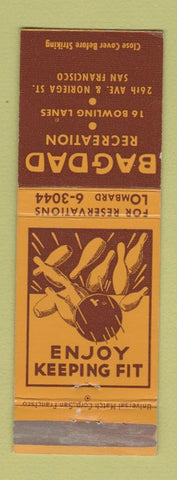 Matchbook Cover - Bagdad Recreation Bowling San Francisco CA