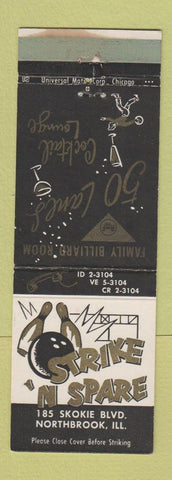 Matchbook Cover - Strike a Spare Bowling Northbrook IL AMF WEAR