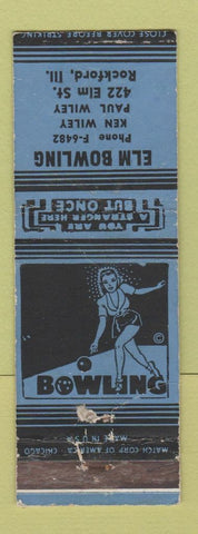 Matchbook Cover - Elm Bowling Rockford IL Girlie WORN