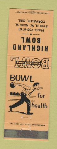 Matchbook Cover - Highland Bowling Corvallis OR