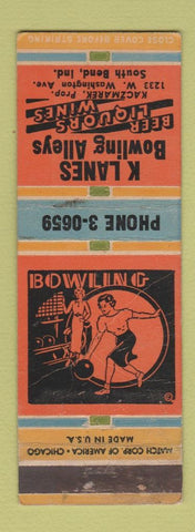 Matchbook Cover - K Lanes Bowling Alleys South Bend IN Girlie WEAR