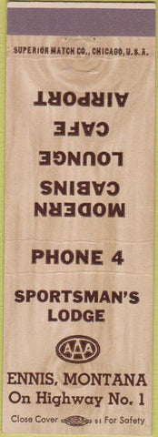 Matchbook Cover - Sportsman's Lodge Ennis MT