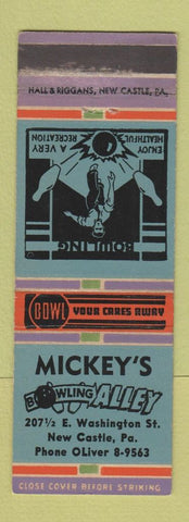 Matchbook Cover - Mickey's Bowling Alley New Castle PA WEAR