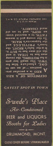 Matchbook Cover - Swede's Place Drummond MT SAMPLE