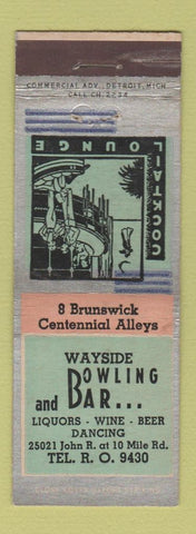 Matchbook Cover - Wayside Bowling Bar Brunswick Detroit? MI