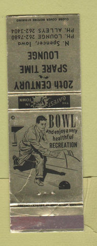 Matchbook Cover - 20th Century Bowling Spare Time Lounge North Spencer IA WEAR