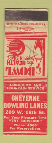 Matchbook Cover - Cheyenne Bowling Lanes WY? WORN