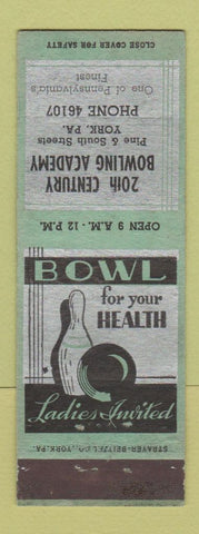 Matchbook Cover - 20th Century Bowling Academy York PA
