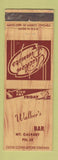 Matchbook Cover - Walber's Bar Mount Calvary low phone # IL