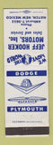 Matchbook Cover - Jeff Hooker Dodge Plymouth Hatch NM