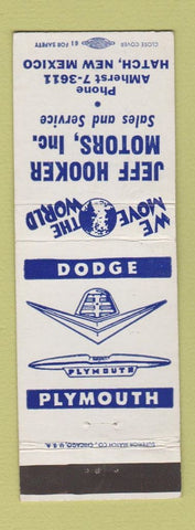 Matchbook Cover - Jeff Hooker Dodge Plymouth Hatch NM