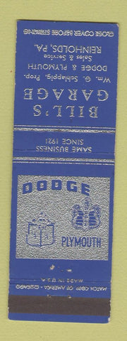 Matchbook Cover - Bill's Garage Dodge Teinholds PA Plymouth