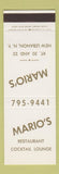 Matchbook Cover - Mario's Restaurant New Lebanon NY SAMPLE