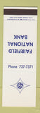 Matchbook Cover - Fairfield National Bank  SAMPLE