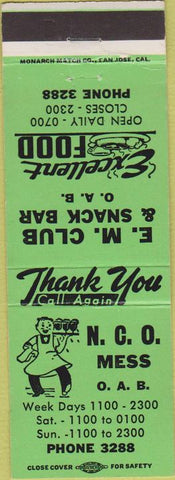 Matchbook Cover - Oakland Army Base? NCO Snack Bar green